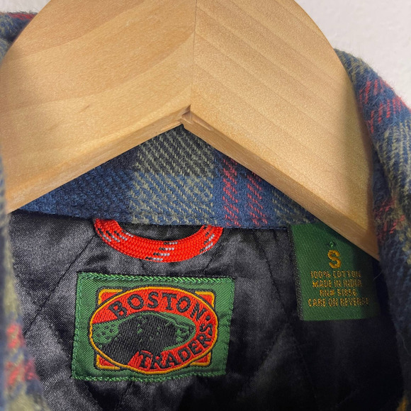 Vintage Boston Traders Blue Brown Plaid Heavyweight Flannel Shirt Shacket Small - Picture 3 of 8